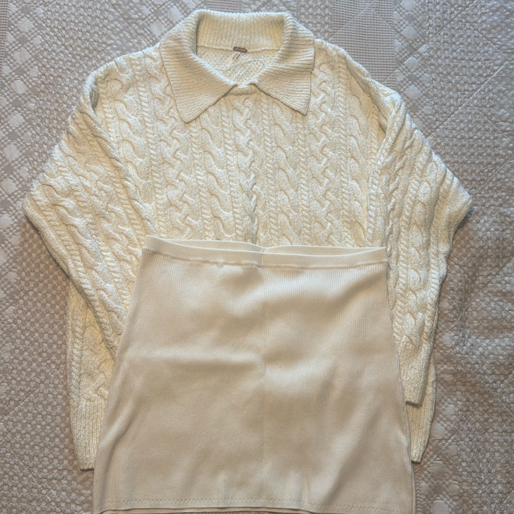 Free People Cream Cable Knit Sweater